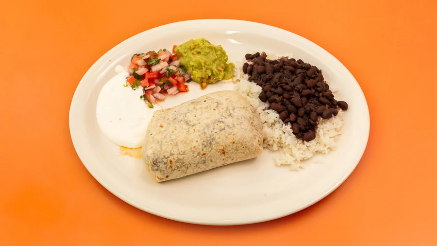 El Paso Burrito with rice and accompaniments